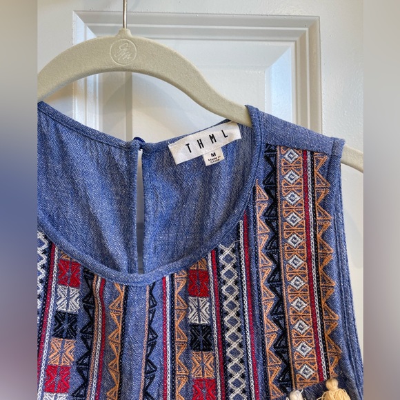 Blue Dress with Embroidered Neck Detail - Picture 2 of 4